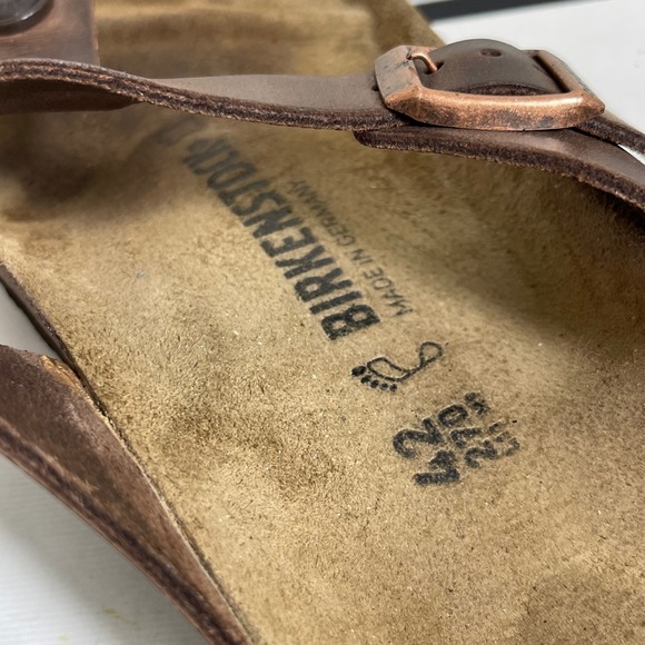 Birkenstock Gizeh Thong Sandals Brown Leather Buckle Slip On Womens 42 EU/11 US